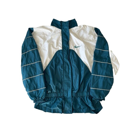 Vintage Nike Jacket Womens Small Windbreaker Teal Blue White Running Workout Zip - Picture 1 of 10